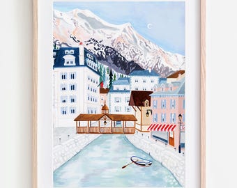 Chamonix Art Print, Mont Blanc Art Print, Chamonix Poster, France Wall Art, French Alps Poster, Skiing Gift, Travel Gift, Housewarming