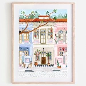 Singapore Art Print, Peranakan Houses, Koon Seng,  Southeast Asia, Backpacking, Singapore Wall Art, Travel Gift, Travel Poster, Housewarming