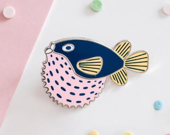 Pufferfish Enamel Pin, Lapel Pin, Hard Enamel Badge, Cute Enamel Pin, Animal, Sea Life, Nature, Brooch, Small Gift, Pastel Pin, Cute Pin