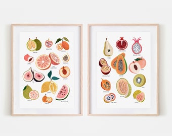 Fruit Collectie Print, Keuken Decor, Fruit Illustratie, Botanische Print, Home Decor, Voedsel poster, Keuken Muur Kunst, Natuur Print