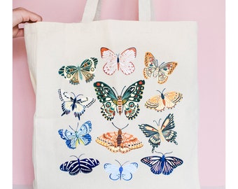 Butterfly Tote Bag, Large Cotton Canvas Bag, Beach Bag, Grocery Bag, Shoulder Bag, Shopping Bag, Eco Reusable Bag, Butterflies