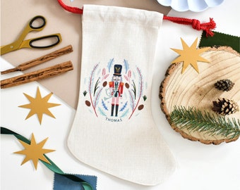 Meia de Natal Quebra-Nozes Personalizada, Presente Personalizado, Saco do Papai Noel, Lembrança, Primeiro Natal, Caixa de Véspera de Natal, Meia de Linho