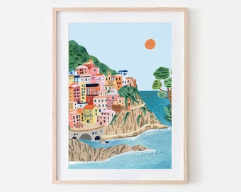 Cinque Terre Travel Print, Italy Art Print, Travel Gift, Travel Poster, Europe Print, Italian Coast, Italian Riviera, Housewarming Gift