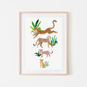 Cheetah Print, Big Cats, Jungle Kids Art, Safari, Nursery Wall Art, Children's Decor, Botanical Illustration, Tropical, Cat Lover, Leopard