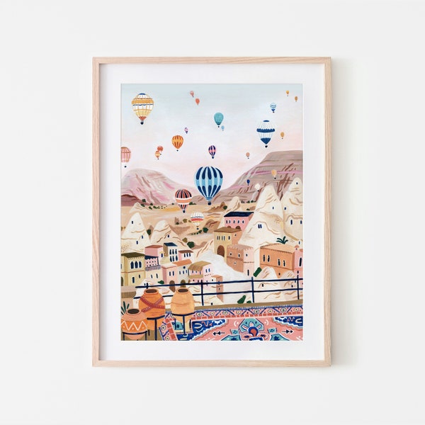 Cappadoce, impression d'Art de Turquie, impression de montgolfière, impression de voyage, affiche de voyage, impression d'Europe, cadeau de pendaison de crémaillère, cadeau d'anniversaire
