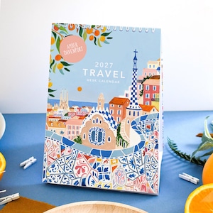 Desk Calendar, 2027 Travel Calendar, Monthly Calendar, Travel wall Calendar, Illustrated 12 Month Calendar, Travel Gift, Wall Decor