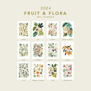 Calendrier fruits et flore 2024, calendrier botanique, calendrier mensuel, calendrier illustré 12 mois, cadeau pour elle, décoration murale image 9