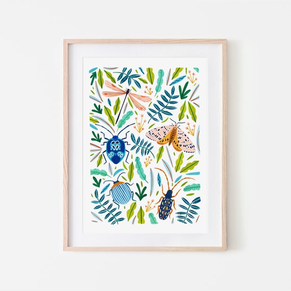 Beetle, Moth, Dragonfly and Butterfly Print, Insect Print, Nursery Wall Art, Bugs Print, Kids Room, Animal Nursery, Bugs Art, Nursery Decor