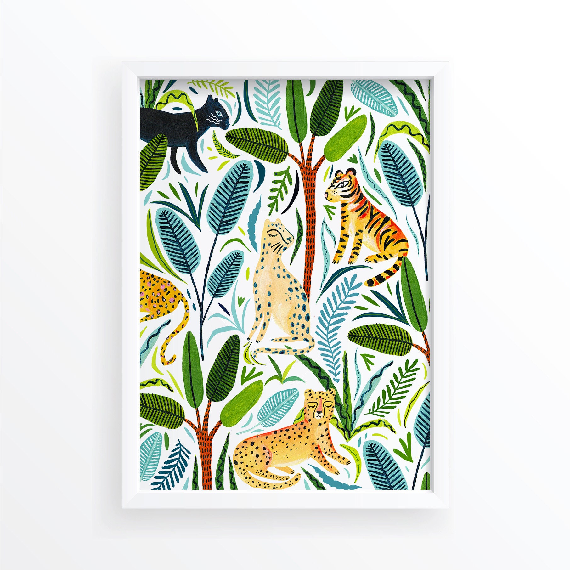 Jungle Cats / Botanical Print / Jungle / Safari / Nursery Wall Etsy