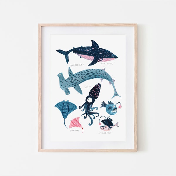 Unterwasserwelt / Kinderzimmer Wandkunst / Wal / Maritim / Wal Print / Badezimmer Wanddekor / Maritimes Dekor / Sea Life Print / Kinderzimmer Dekor