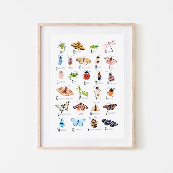 Insect Alphabet Print, Nursery Wall Art, Bugs Print, Children's Prints, Nursery Decor, Alphabet Poster, Kids Wall Art, Woodland Nursery