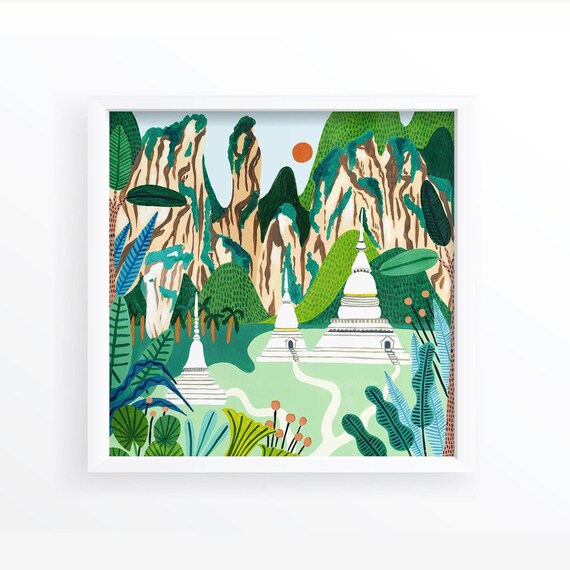 travel vintage thailand chiang mai A2 SIZE PRINT painting poster FOR YOUR FRAME