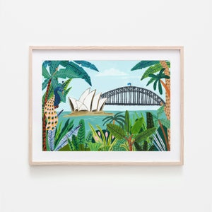 Sydney Harbour Travel Print / Australia Print / Sydney Skyline / Sydney Botanical Gardens / Home Decor / Travel Poster / Botanical Print