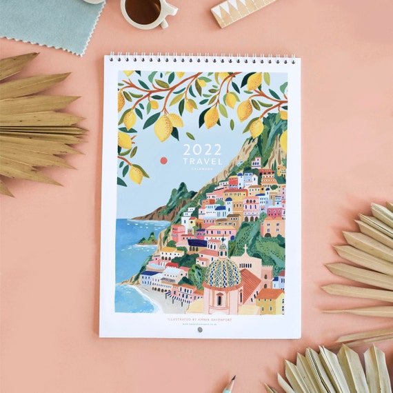 2022 Travel Wall Calendar Monthly Calendar Illustrated 12 | Etsy