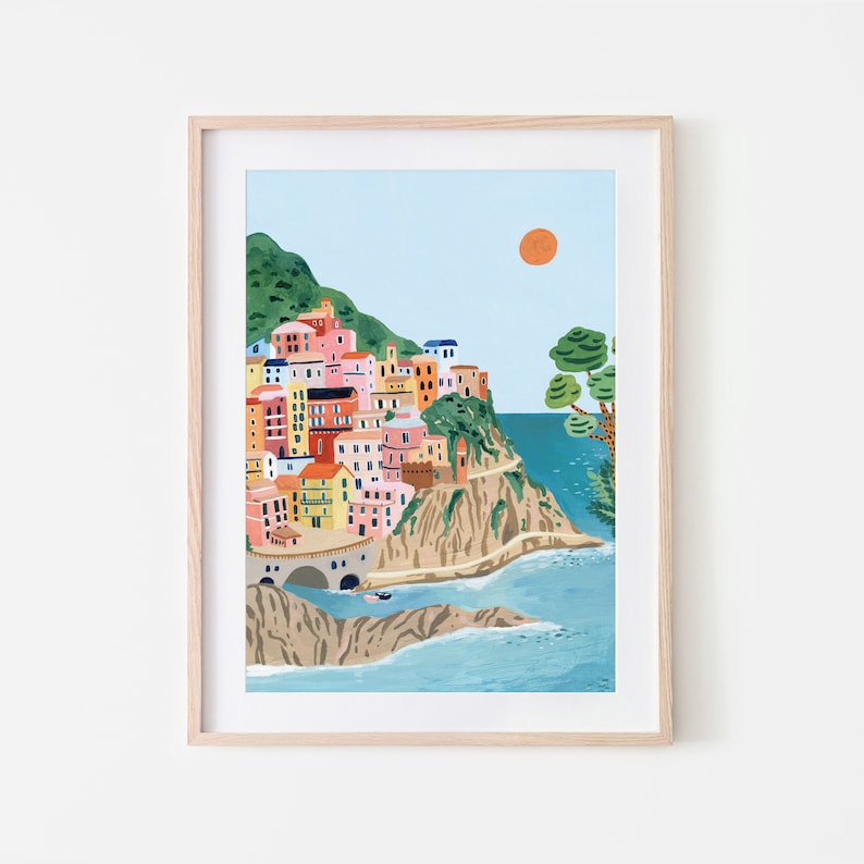 Lámina de viaje de Cinque Terre, lámina artística de Italia, regalo de viaje, póster de viaje, lámina de Europa, costa italiana, Riviera italiana, regalo de inauguración de la casa