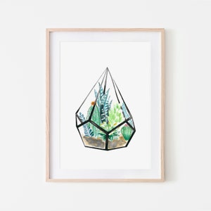 Terrarium / Botanical Print / Geometric Terrarium / Botanical Illustration / Home Decor / House Plants / Watercolour / Housewarming Gift