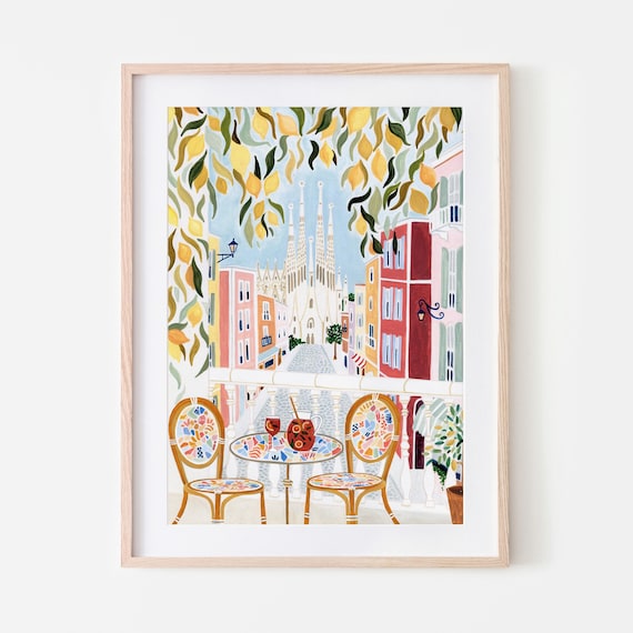 Barcelona Poster, Barcelona Art Print, Kitchen Wall Art, Spain Print, Hand Painted, Travel, New Home, Housewarming Gift, Quirky Trendy Decor