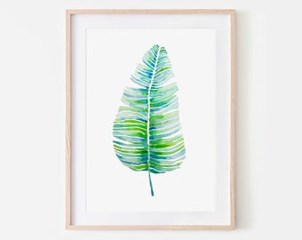 Banana Leaf / Botanical Print / Tropical / Watercolour / Wall Art / Botanical illustration / Home Decor/Bathroom Wall Art/Housewarming gift