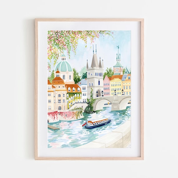 Prague Art Print, Prague Wall Art, Czech Republic, Travel Poster, Travel Gift, Vltava River, Housewarming Gift, Home Decor, Europe Print
