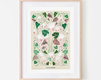 Cyclamen Art Print, Floral Art Print, Floral Gallery Wall Art, Botanical Wall Art, Floral Poster, Vintage Botanical Art Print, Home Decor