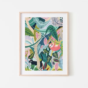 Sloth Print /Botanical Illustration/Sloth Gift/Christmas Stocking Filler/ Gift for her /Botanical Print/Sloth Art/Nursery Wall Art