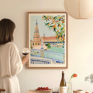 Seville Travel Poster Spain Art Print Kitchen Wall Art Bathroom Blue and White Colorful Gallery Wall Quirky Wall Decor Housewarming New Home image 5