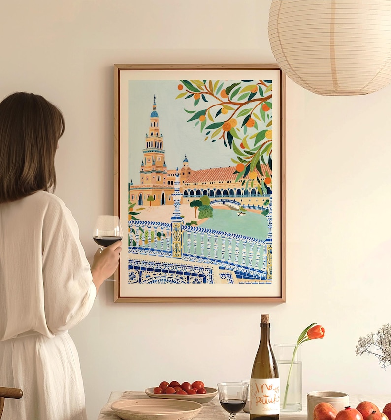 Seville Travel Poster Spain Art Print Kitchen Wall Art Bathroom Blue and White Colorful Gallery Wall Quirky Wall Decor Housewarming New Home image 5
