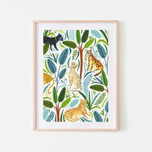 Jungle Cats / Botanical Print / Jungle / Safari / Nursery Wall Art/Botanical Illustration/Jungle Print/Tropical Art/Cheetah/Panther/Leopard