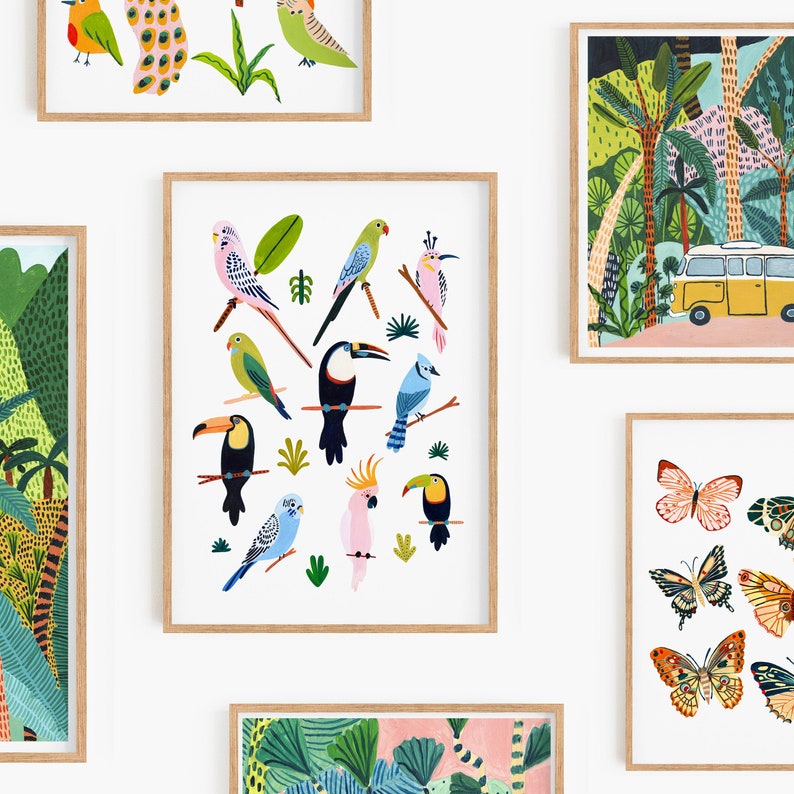 Tropical Bird Wall Art, Bird Species Art Print, Nursery Wall Art, Parrot, Budgie, Toucan, Nursery Decor, Kids Room Decor, Animal Wall Art image 7