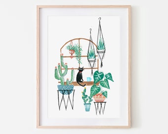 Chat noir / Art de chat / Cadeau d'amant de chat / Décoration d'intérieur / Impression de chat / Cadeau pour elle / Chat / Décor de chat / Art mural / Décor de dortoir / Illustration de chat