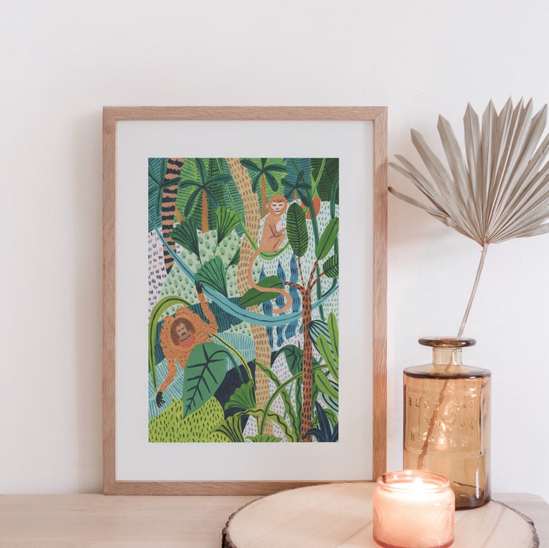 Monkey Print / Orangutan / Botanical Print / Jungle / Tropical / Botanical Illustration /Tropical Art/Nursery Decor/Nursery Wall Art/Safari image 2