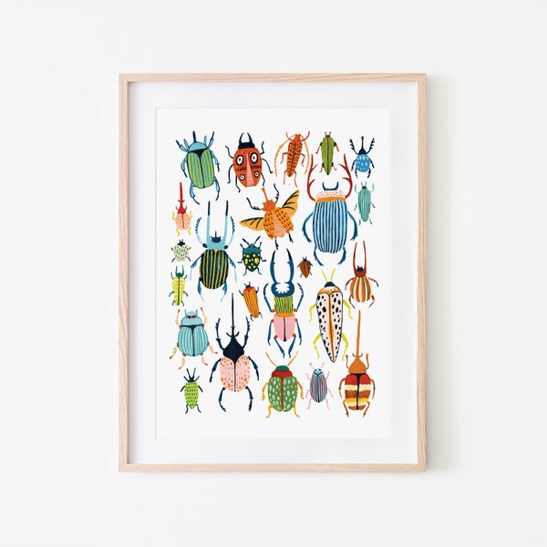 Beetle Print, Insect Print, Nursery Wall Art, Bugs Print, Kids Room Decor, Animal Nursery, Bugs Art, Woodland Nursery, Gift for Him