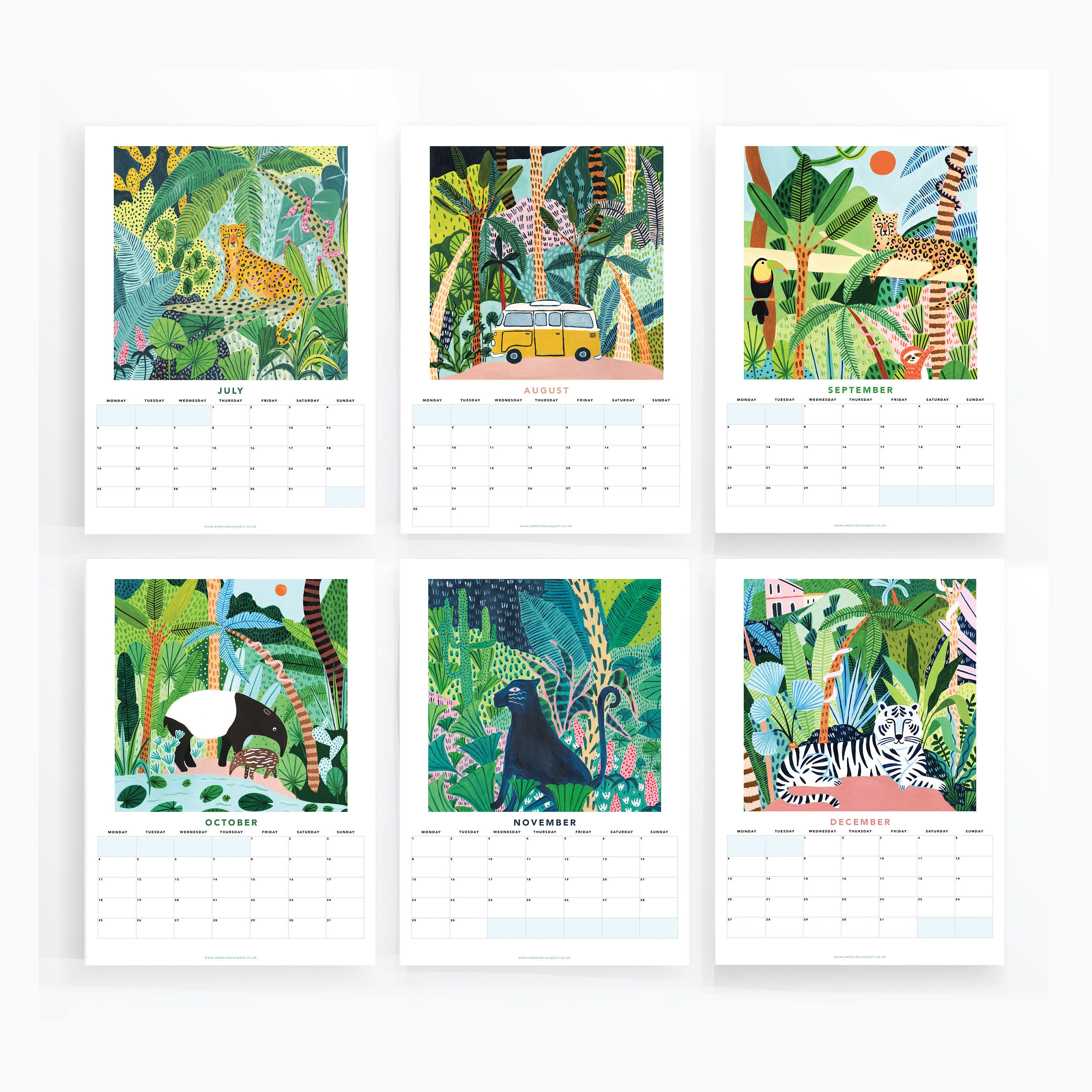 2021 Jungle Wall Calendar Monthly Calendar Illustrated 12 Etsy