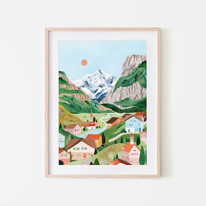 Suisse Art Print, Mountain Wall Art, Affiche des Alpes suisses, Impression de Grindelwald, Lauterbrunnen, Affiche de voyage, Cadeau de voyage, Cadeau de pendaison de crémaillère