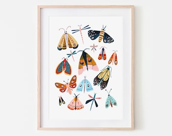 Moth Print, Insect Print, Butterfly Wall Art, Nursery Wall Art, Bugs Print, Kids Room Decor, Animal Nursery, Bugs Art, Woodland Nursery