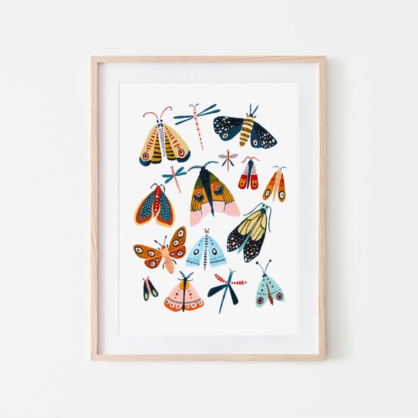 Moth Print, Insect Print, Butterfly Wall Art, Nursery Wall Art, Bugs Print, Kids Room Decor, Animal Nursery, Bugs Art, Woodland Nursery