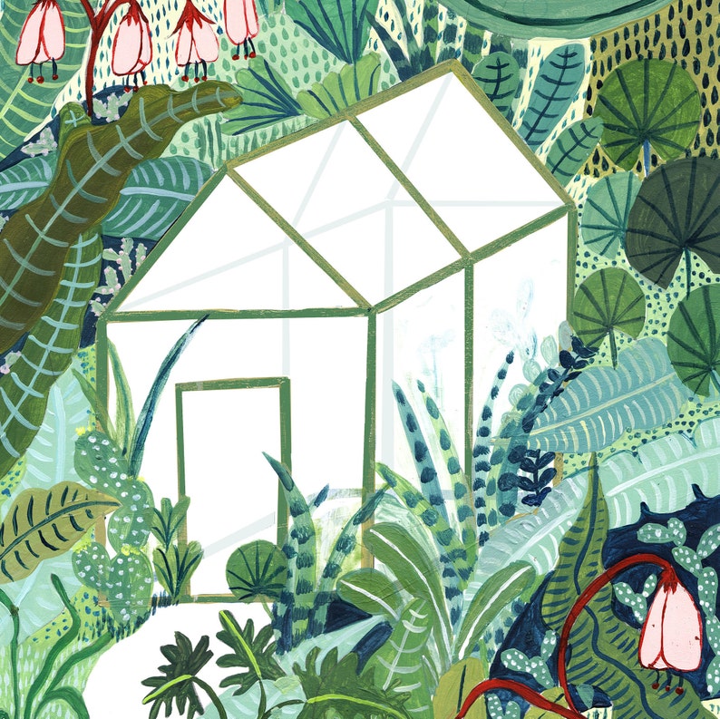 Jungle Greenhouse / Botanical Illustration / Jungle Print / Tropical / Home Decor / Dorm Wall Art/Botanical Print/Nursery Decor/Tropical Art image 6