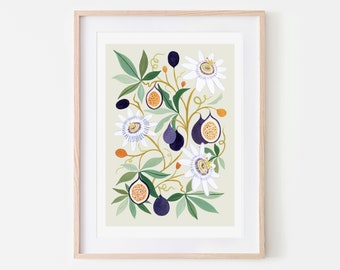 Passionfruit Art Print, Botanical Print, Kitchen Decor, Wall Art, Kitchen Art Print, Passionfruit Poster, Modern Farmhouse, Home Decor,