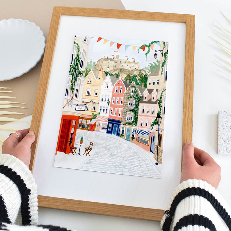 Edinburgh Poster Skottland Konsttryck Stadsväggkonst Lägenhetskök Väggkonst Galleri Bokinspirerad Reseaffisch Nytt Hem Inflyttningspresent bild 2