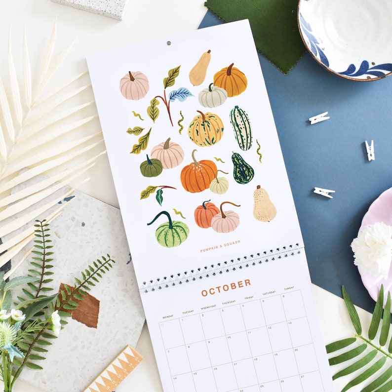 2024 Fruit & Flora Kalender, Botanische Kalender, Maandkalender, Geïllustreerde 12 Maandenkalender, Cadeau voor haar, Wanddecoratie afbeelding 5