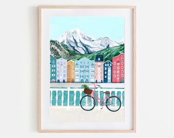 Innsbruck, Austria Art Print, Austria Print, Alpine Wall Art, Travel Print, Travel Poster, Travel Gift, Housewarming Gift, Austrian Alps