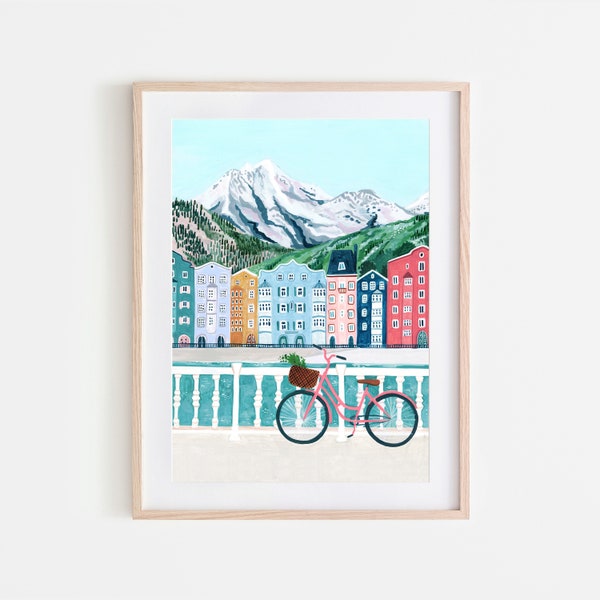 Innsbruck, Austria Art Print, Austria Print, Alpine Wall Art, Travel Print, Travel Poster, Travel Gift, Housewarming Gift, Austrian Alps