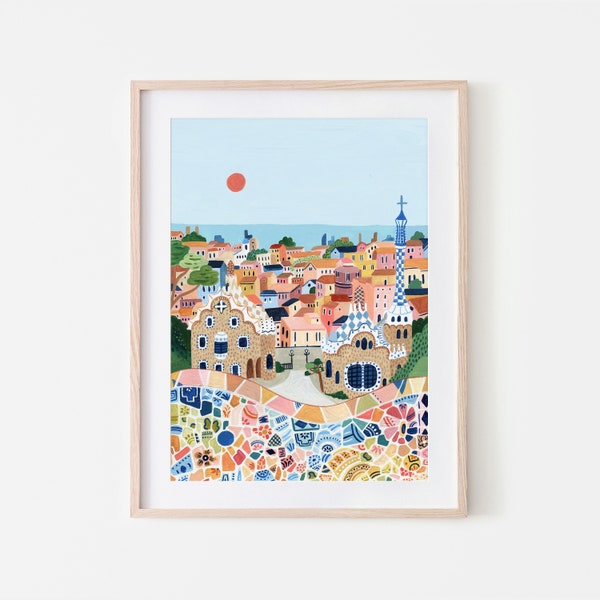 Barcelona Travel Print, Park Guell, Travel Gift, Barcelona Poster, Europe Print, Spain Art Print, Travel Art Print, Housewarming Gift