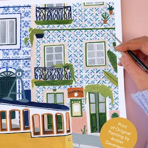 Lisbon Poster Portugal Art Print Kitchen Wall Art Gallery Wall Portuguese Tile Hand Painted Travel New Home Housewarming Gift Colorful image 3