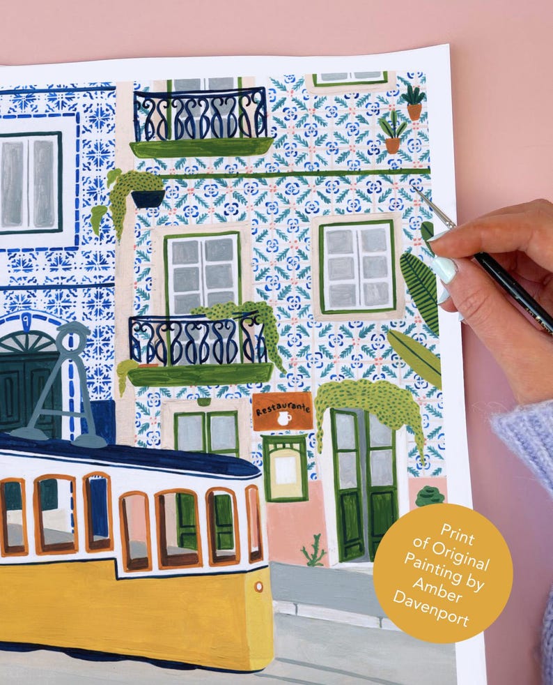 Lisbon Poster Portugal Art Print Kitchen Wall Art Gallery Wall Portuguese Tile Hand Painted Travel New Home Housewarming Gift Colorful image 3