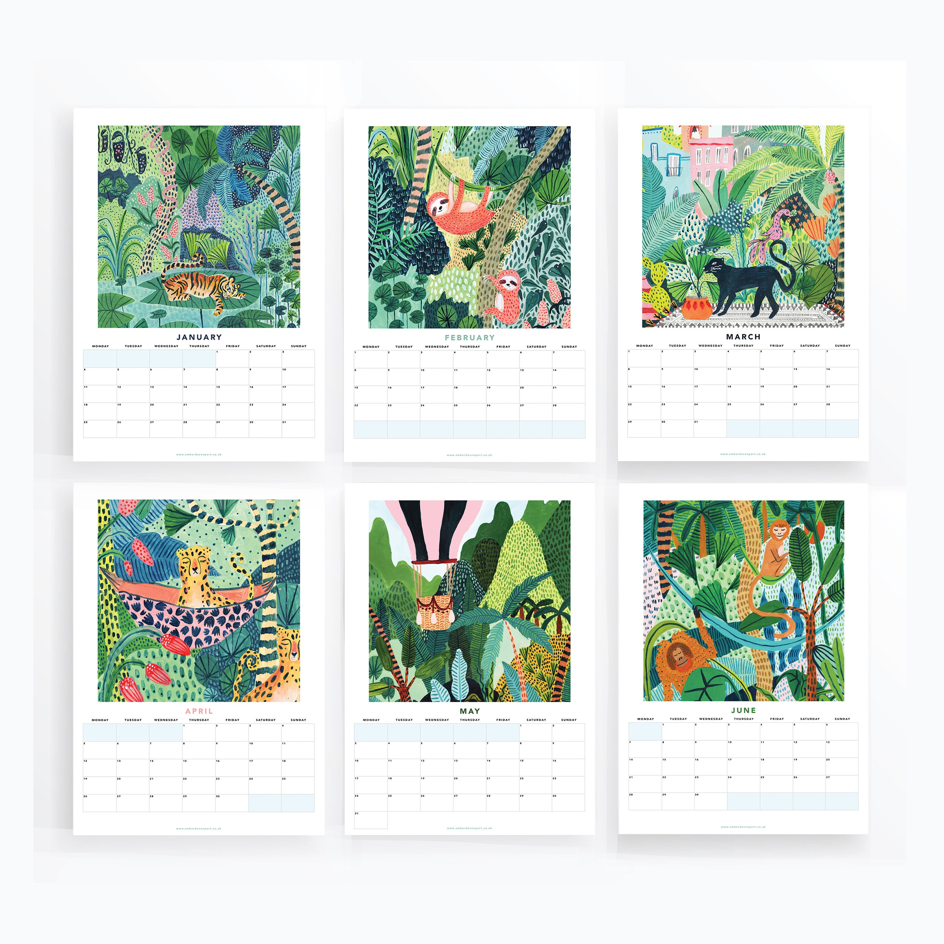 2021 Jungle Wall Calendar Monthly Calendar Illustrated 12 Etsy