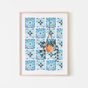 Moroccan Tiles / Botanical Print / Home Decor / Moroccan / Bathroom Wall Decor / Housewarming Gift / Botanical Illustration / Dorm Wall Art