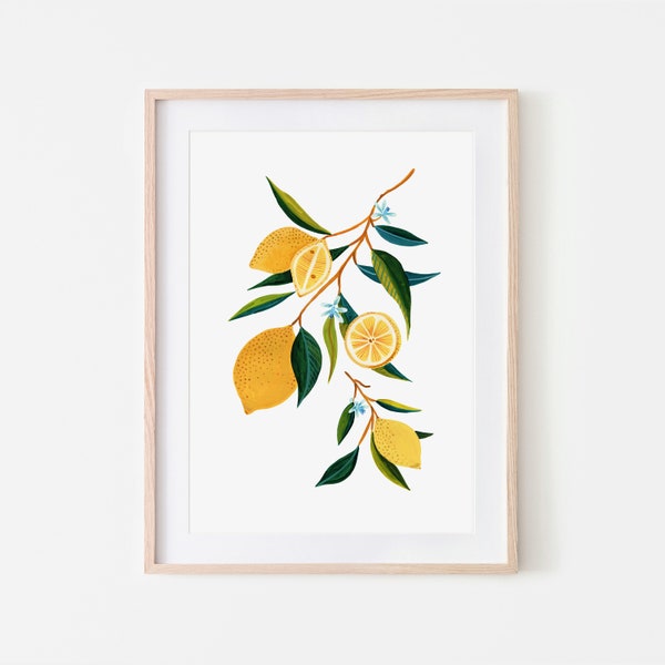 Lemon Print, Kitchen Decor, Fruit Illustration, Botanical Print, Home Decor, Food poster, Kitchen Wall Art, Nature Print, Housewarming gift