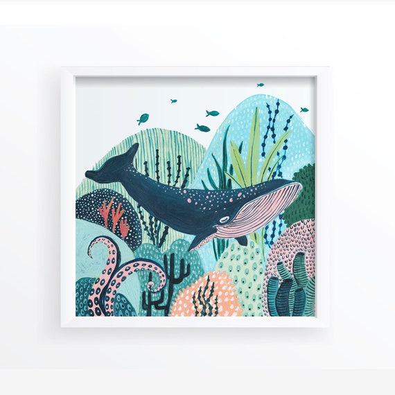 Whale Whale Print Nursery Wall Art Nautical Bathroom Etsy