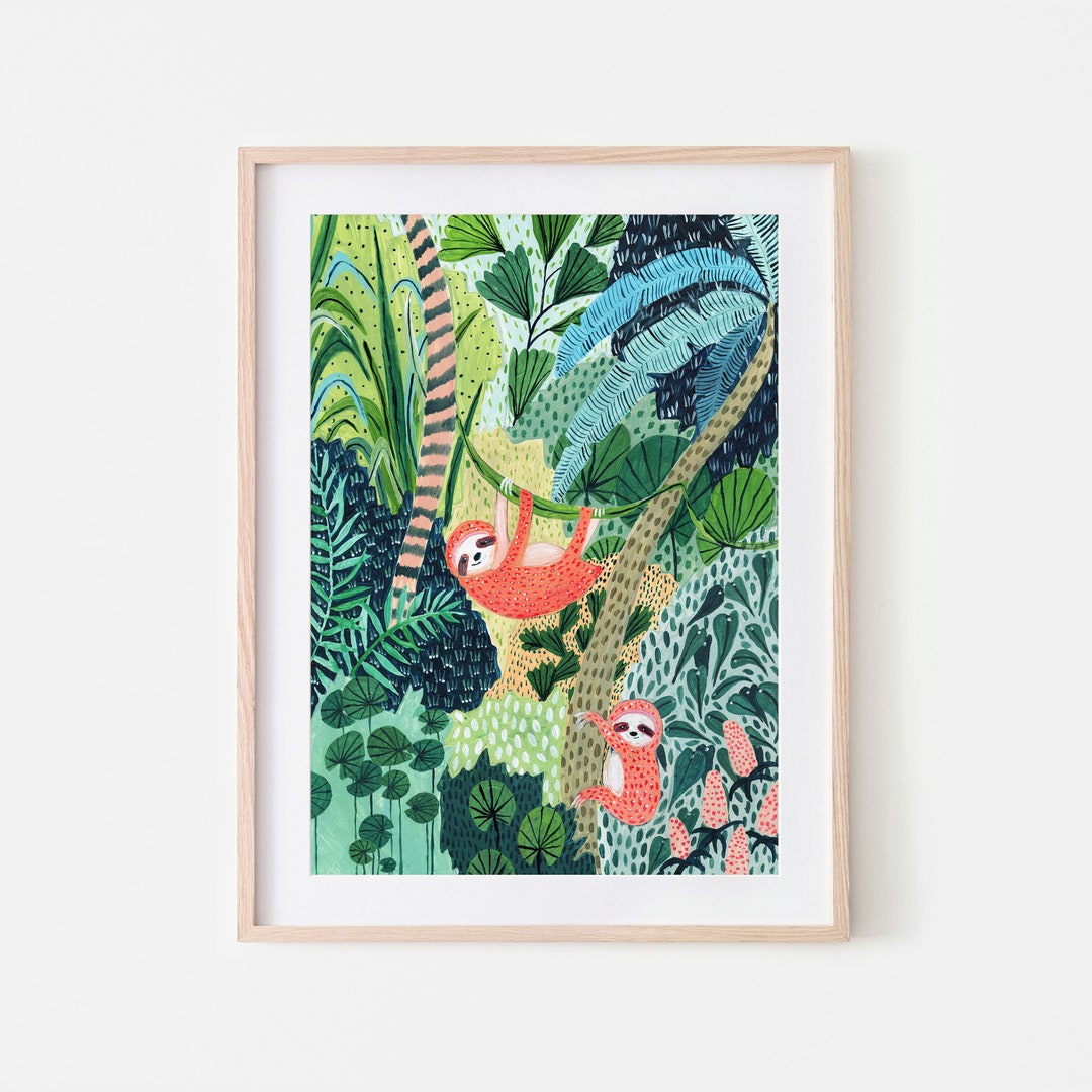 Sloth / Jungle / Sloth Print / Botanical Illustration / Sloth Gift ...